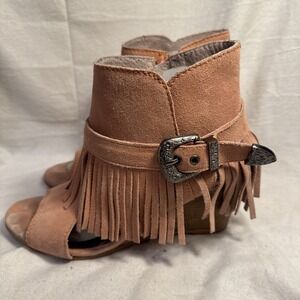 Naughty Monkey Heels Womens Size 9.5 Rose Suede Fringe Peep Toe Heels Western